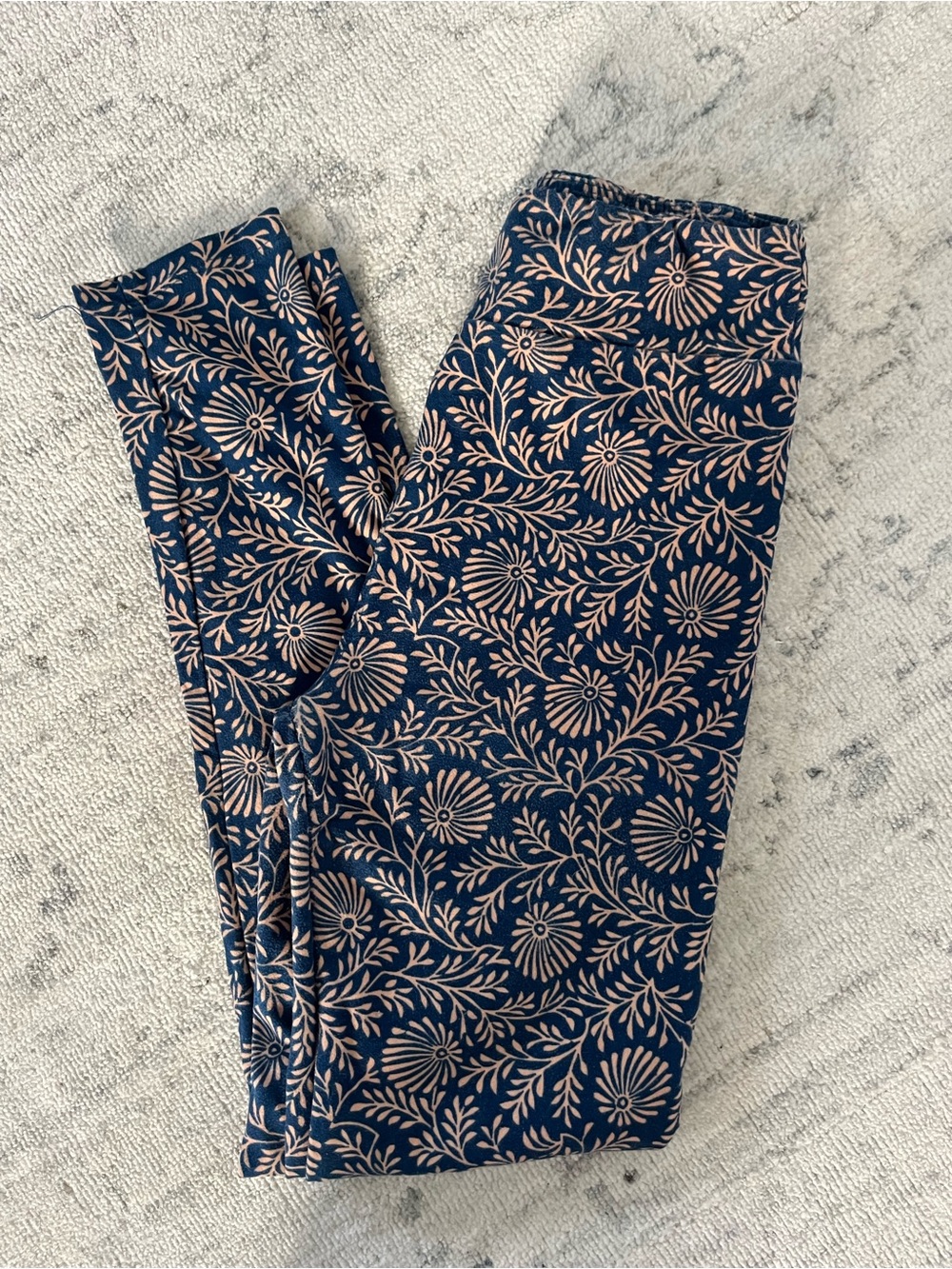LuLaRoe Navy Leggings with Cream Floral Vine Print